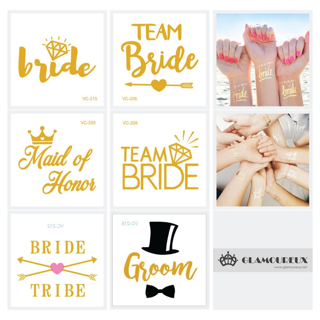 Bride Groom Bachelorette Temporary Tattoo Stickers Glamoureux