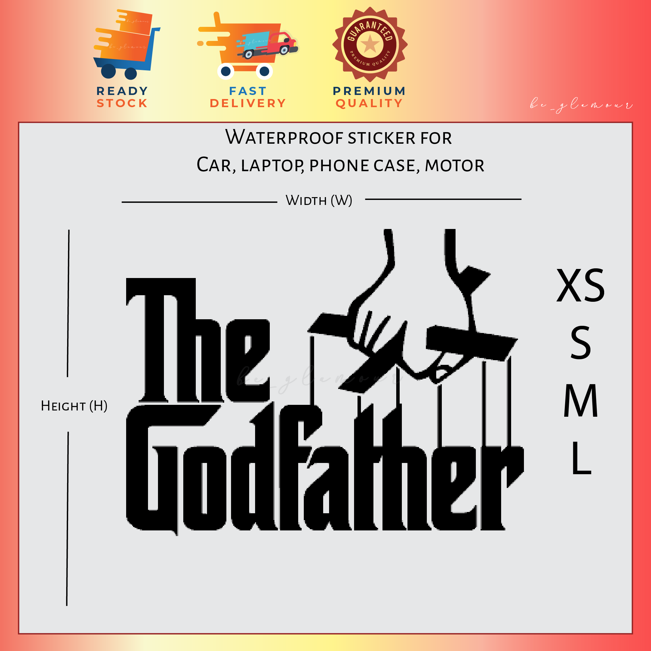 Godfather Logo Sticker Kereta Waterproof Car Motor Laptop Helmet