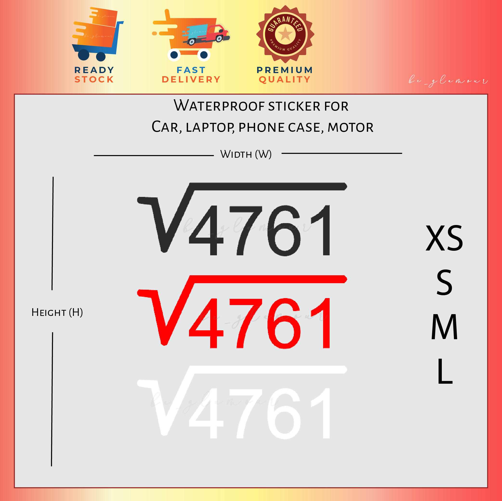 Square root 4761 sticker Reflective funny Stiker Kereta pantulan cahaya ...