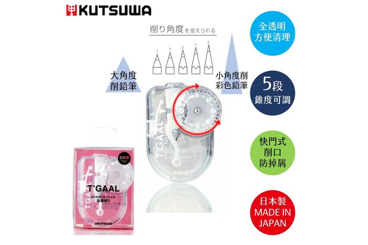 KUTSUWA - 五段錐度可調 多角度 透明削鉛筆機 | 手動削鉛筆機