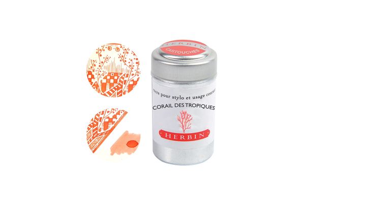 Herbin - 熱帶珊瑚紅 鋁罐裝 歐規卡水六入 鋼筆墨水 珍珠彩墨