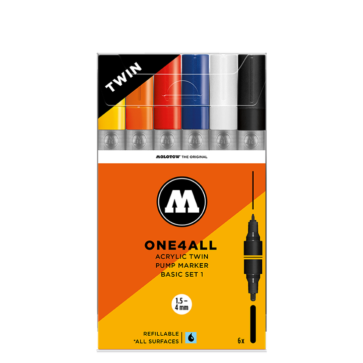 魔路塗 - One4All 1.5-4mm 雙頭水性壓克力筆組 Twin Set
