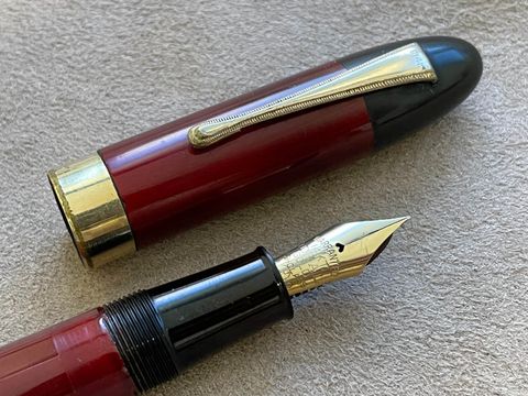 手作り万年筆- 代售兜木銀次郎早期編號3233 40號14k F尖紅漆+硬橡膠頂