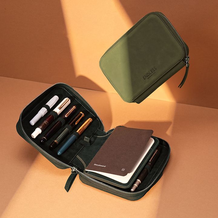 Endless - 10-in Green Partner Series Adjustable Top Genuine Leather Pen Case
