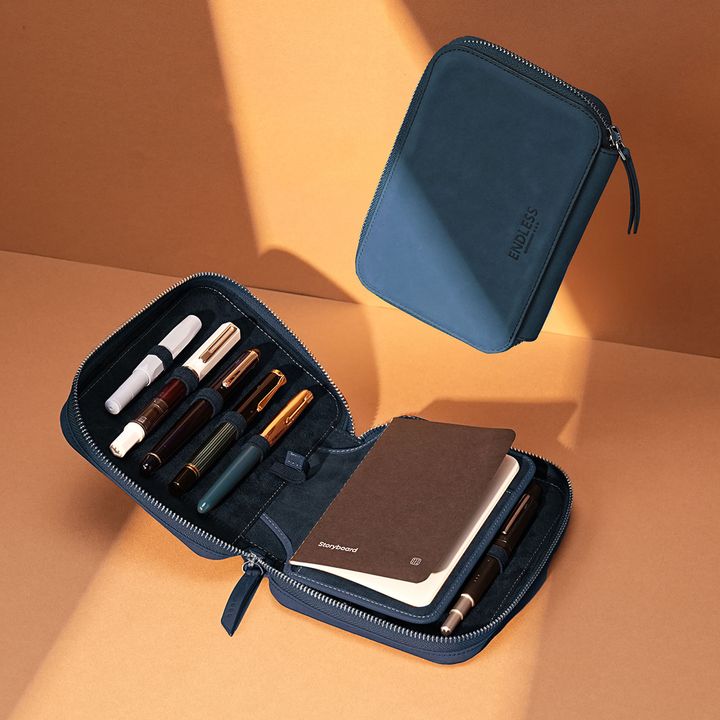 Endless - 10-piece blue companion series adjustable top-quality leather pencil case