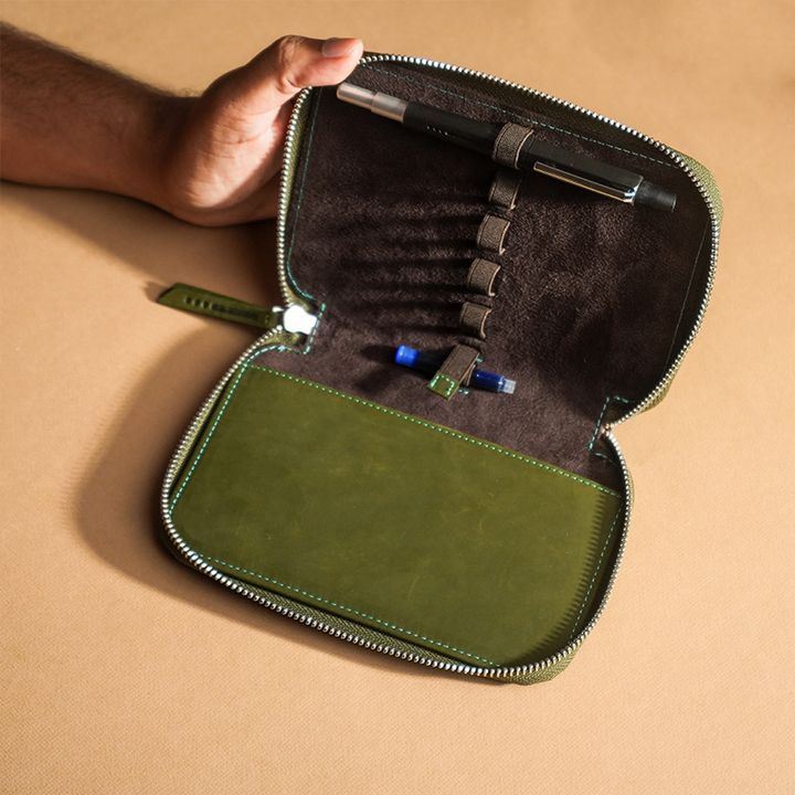 Endless - 5-Pack Green Partner Series Adjustable Premium Leather Pencil Case - 2
