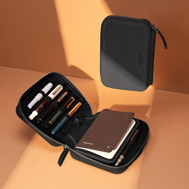 Endless - 10-piece black companion series adjustable top-quality leather pencil case
