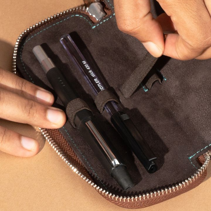 Endless - 2-piece brown companion series adjustable top-grade genuine leather pencil case