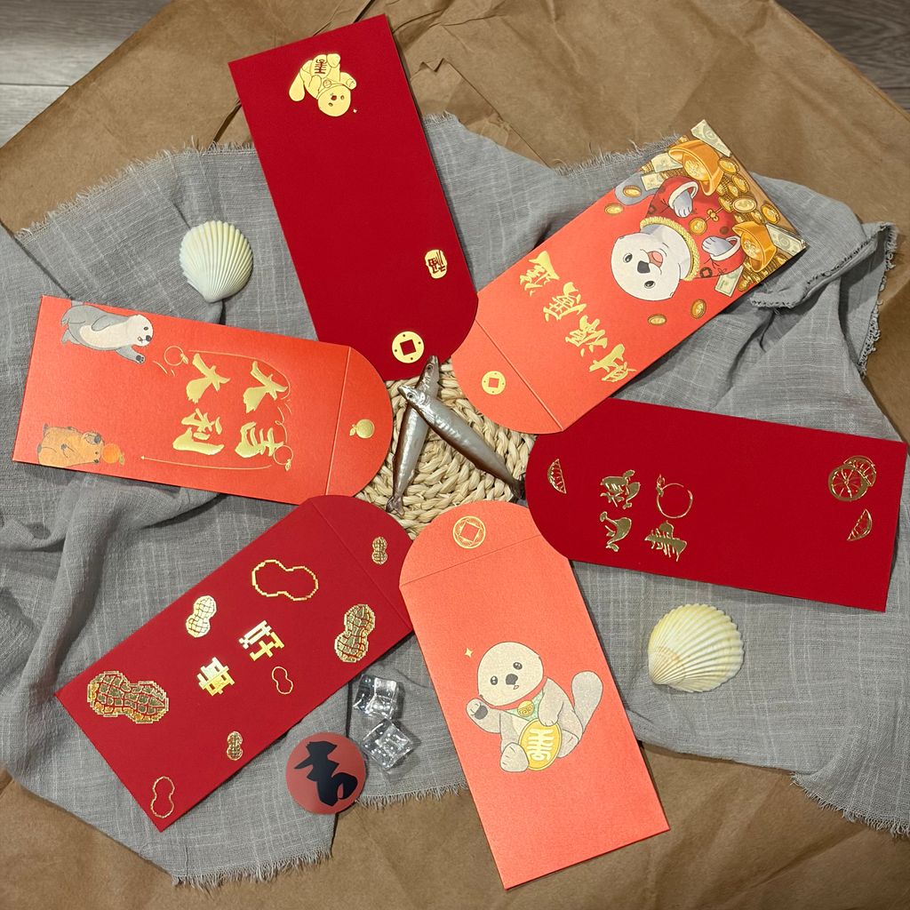 Speechless Otter 傻眼瀨 2025紅包袋 全系列六款團圓擺拍展示