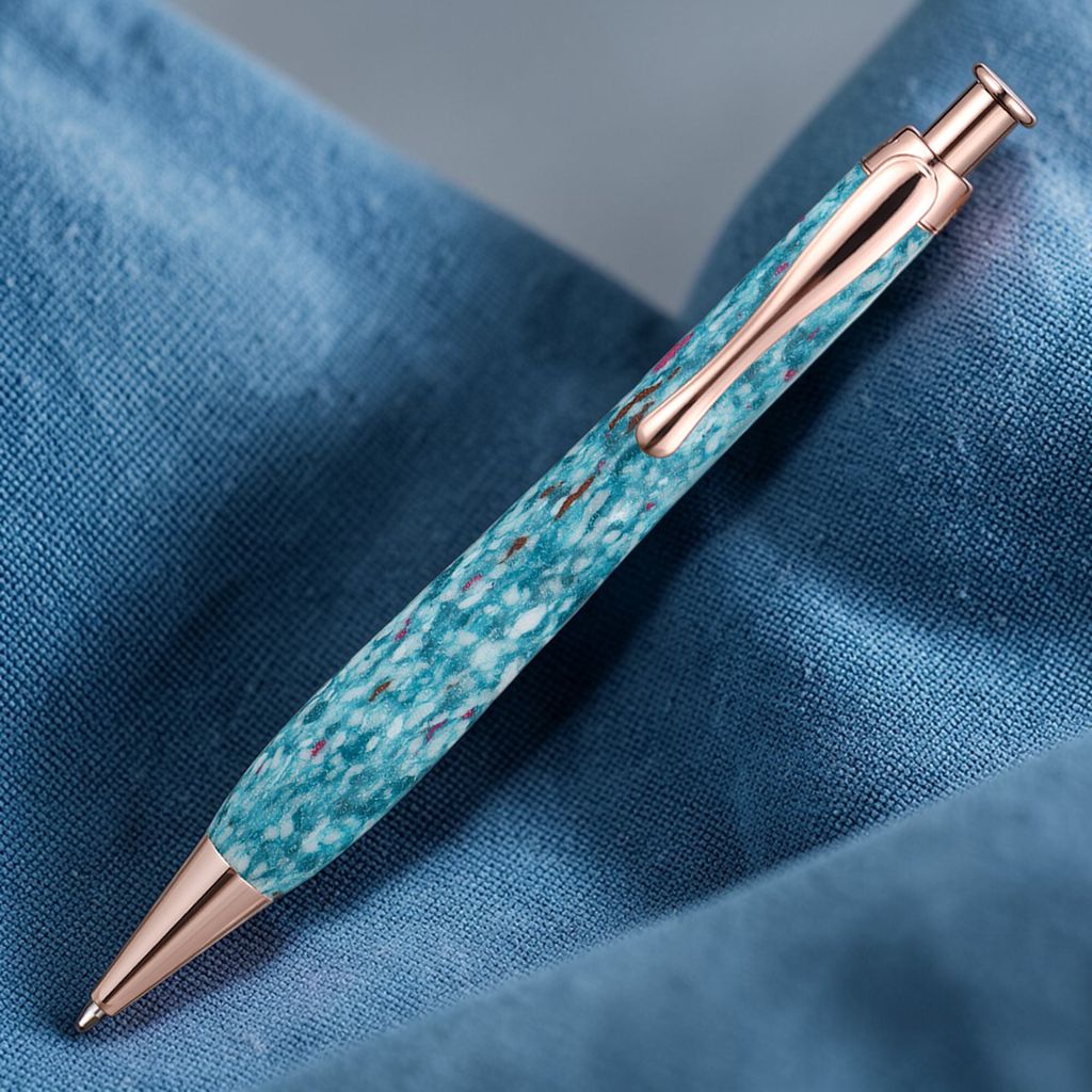 KARUS 再衣筆 草藍色 回收布料工藝原子筆 玫瑰金配件首圖