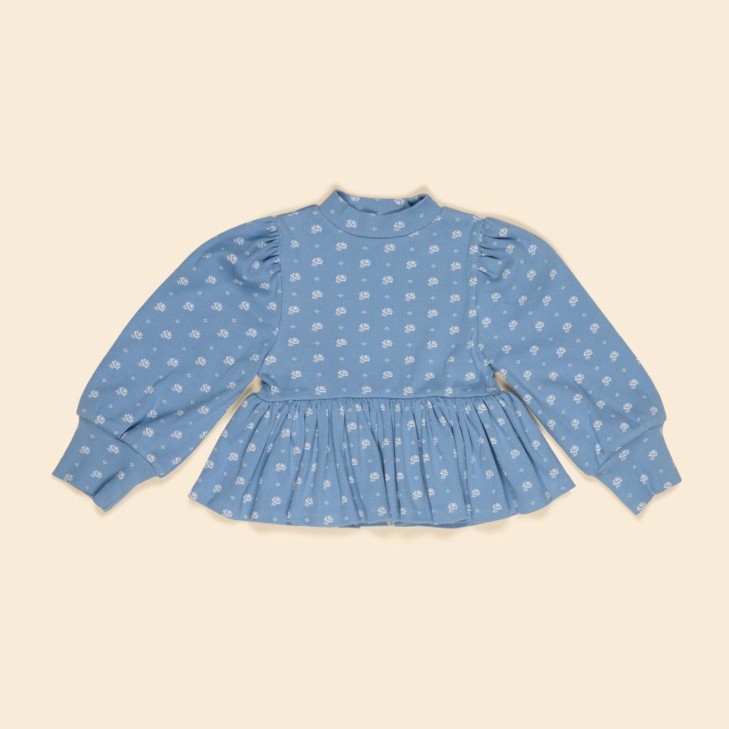 MYA PEPLUM JERSEY TOP - MOUNTAIN CALICO BLUE_1