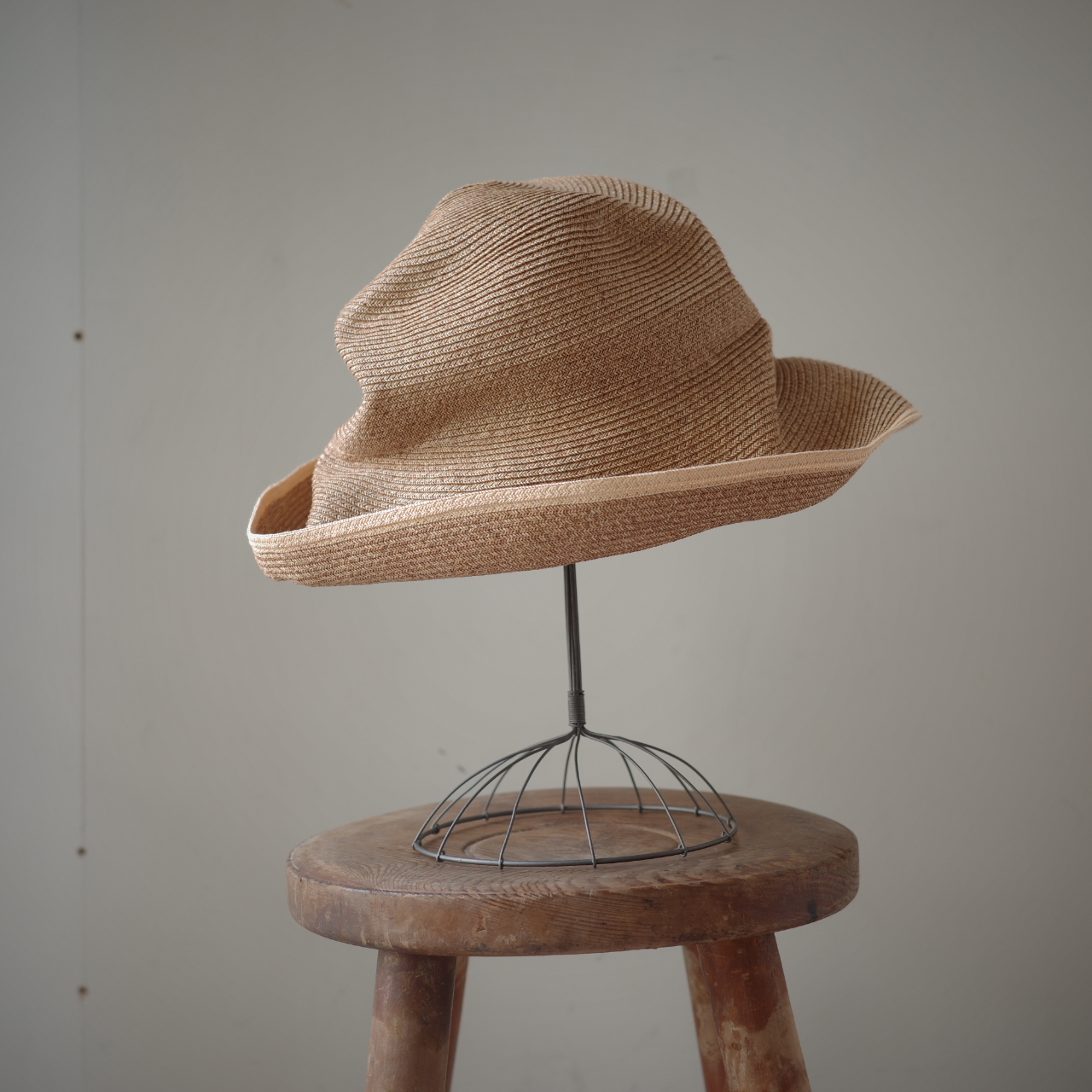 mature ha. - BOXED HAT switch color line edge 11cm brim | mix brown & light  beige (N101SWEMXLBE)