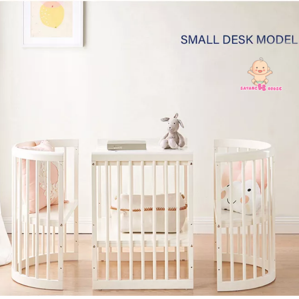 Luxury Round Ivory white Natural Baby Wooden Crib Multifunction Baby Cot *  Full Set – SAYANG BB HOUSE