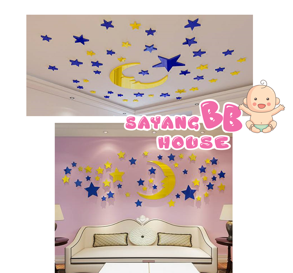 40pcs 3d Acrylic Star Moon Wall Stickers Kids Room Ceiling Wall