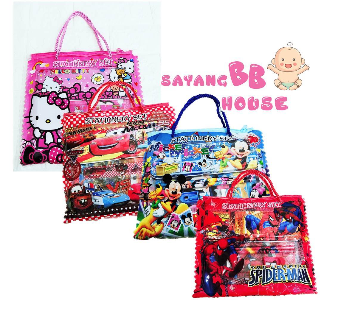 Stationery bag set Pencil Box Hello Kitty Set Spiderman Set (6 in 1 Set)