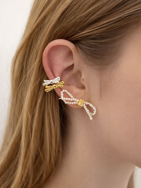 Ribbon Pearl Earrings