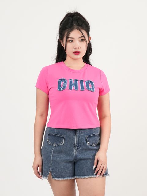 Plus Size Fancy Denim Patch Design Top