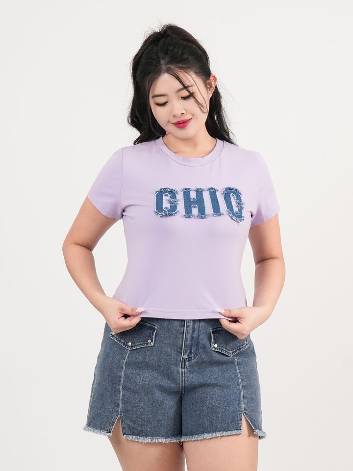 Plus Size Fancy Denim Patch Design Top