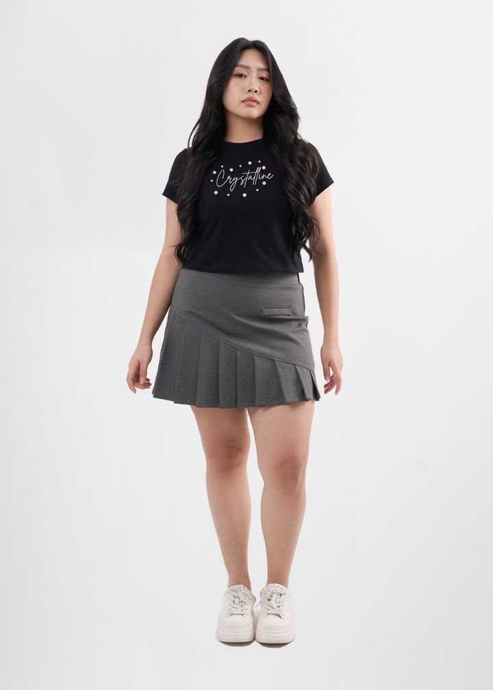 Black and lilac short-sleeve tops featuring decorative front beadwork.