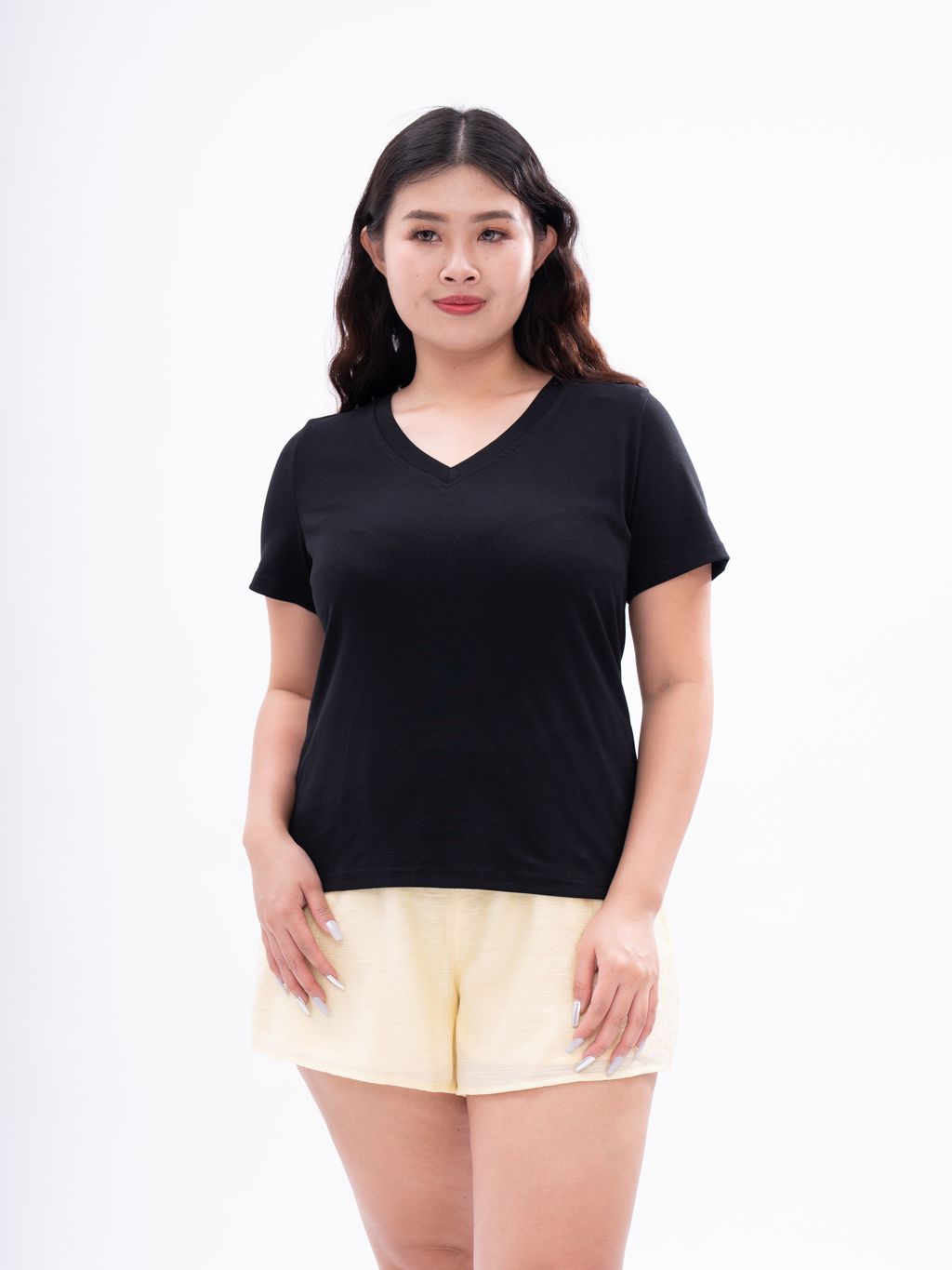 Timeless V-neck T-shirt with a comfortable fit for everyday plus-size wear.