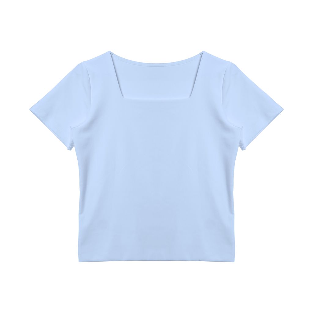 Curve-friendly T-shirt – square neckline for structured elegance.