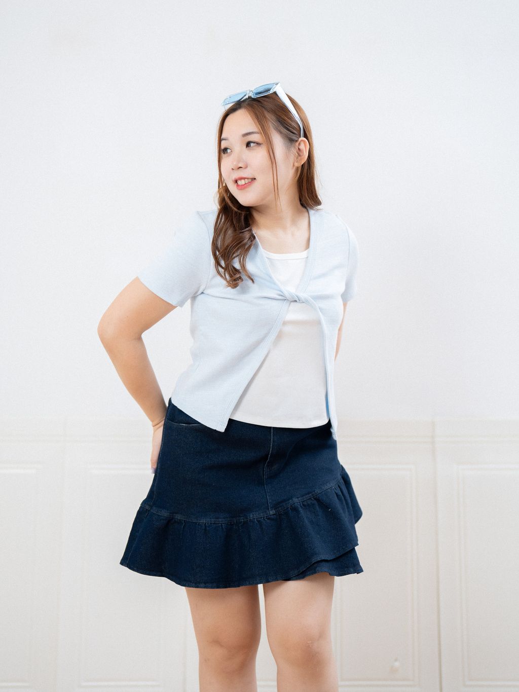 Soft Twist Cover Knit showing flattering drape and upper body coverage.