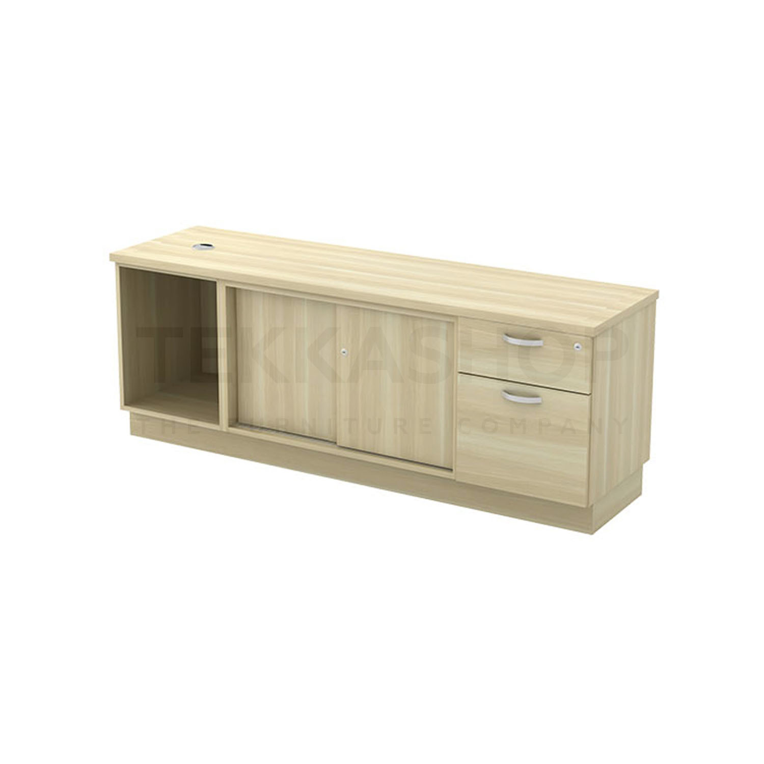 Tekkashop Rwod1726 Wooden Low Cabinet With Open Shelf Sliding Doors And 2d1f Drawers 1600w X 450d X 600h Mm Storey
