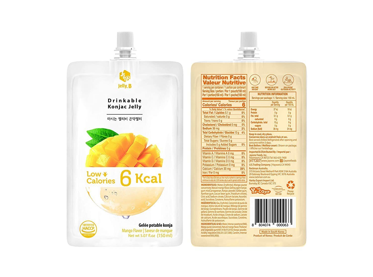 Korea JELLY.B Drinkable Mango Konjac Jelly (10x150ml 1Box) Healthy