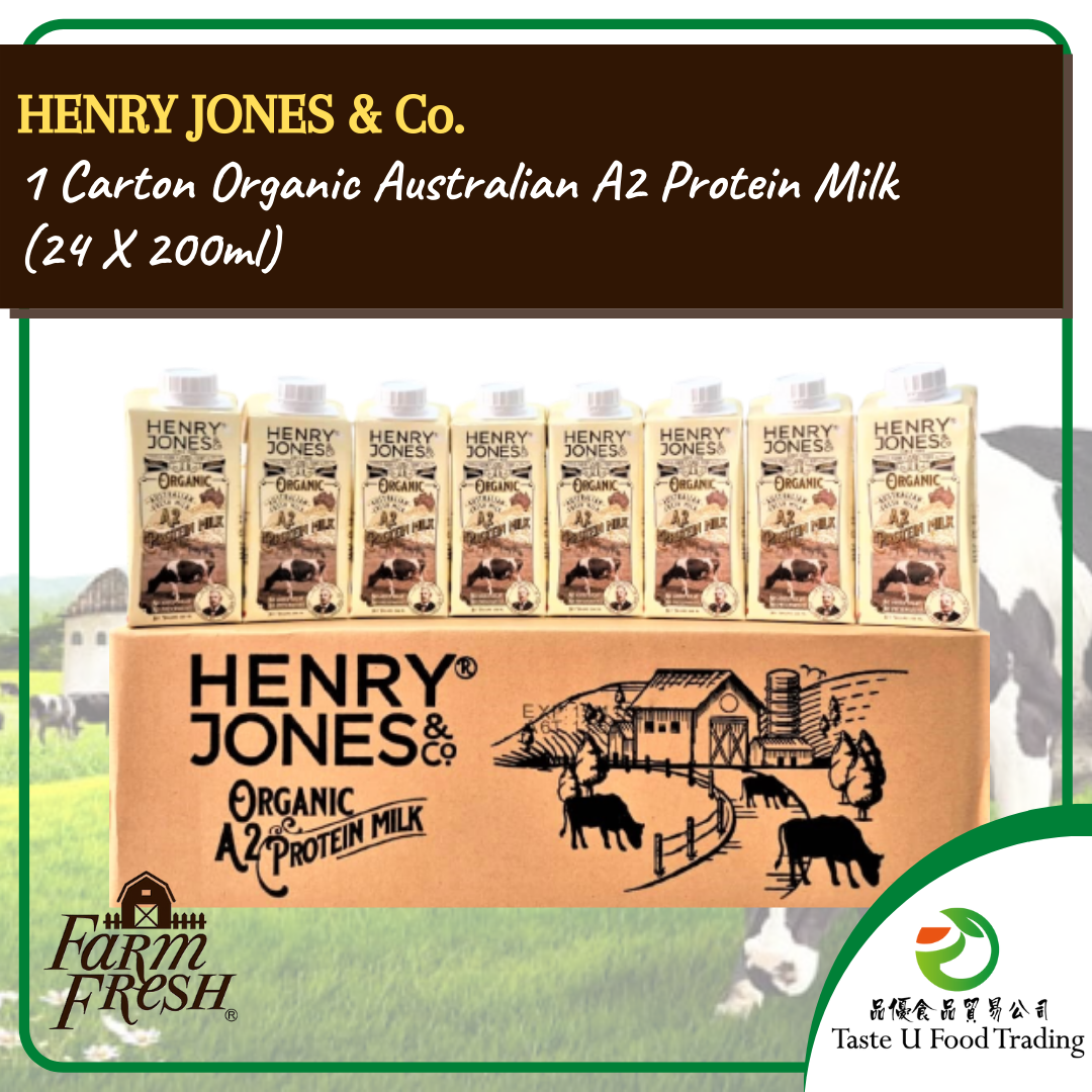 1 Carton HENRY JONES & Co. Organic UHT Australian A2 Protein Milk (24 x  200ML) by