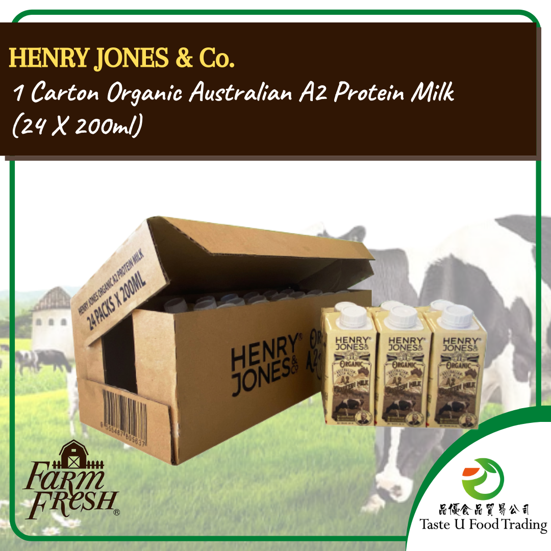 1 Carton HENRY JONES & Co. Organic UHT Australian A2 Protein Milk (24 x 200ML) by Farm Fresh