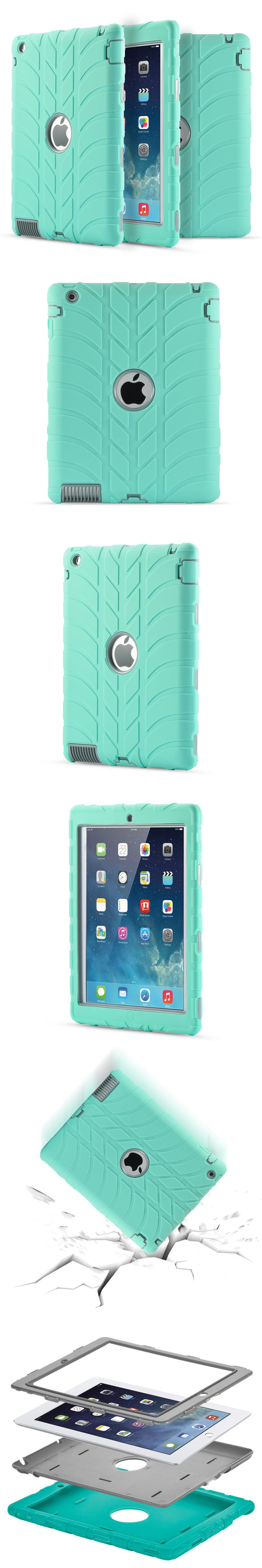 379-IPad-輪胎紋防摔軟硬殼平板保護殼背蓋平板套