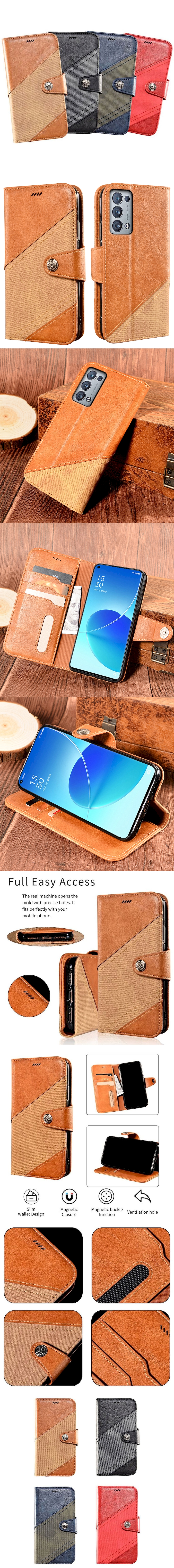 OPPO Reno 6 Pro 5G 皮革保護套(BUCKLE) - 跳色帆布紋磁扣翻蓋皮套手機套