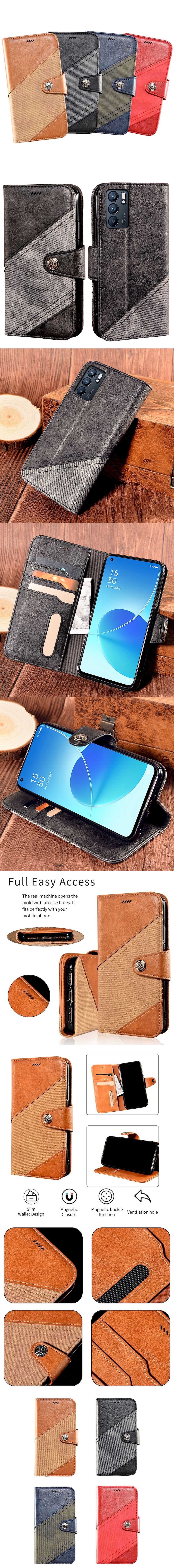 OPPO Reno 6 5G 皮革保護套(BUCKLE) - 跳色帆布紋磁扣翻蓋皮套手機套