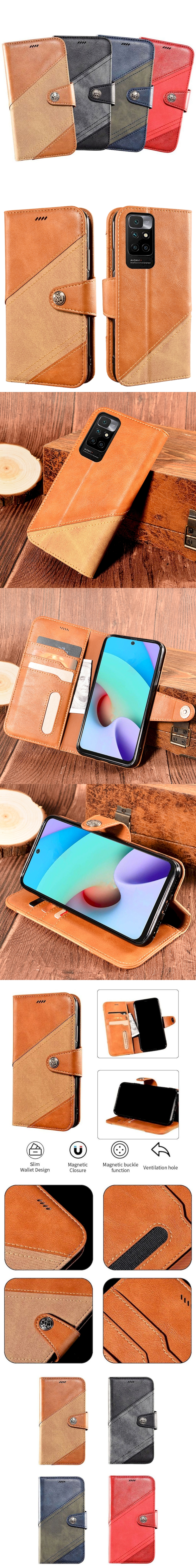 Redmi 紅米 10 皮革保護套(BUCKLE) - 跳色帆布紋磁扣翻蓋皮套