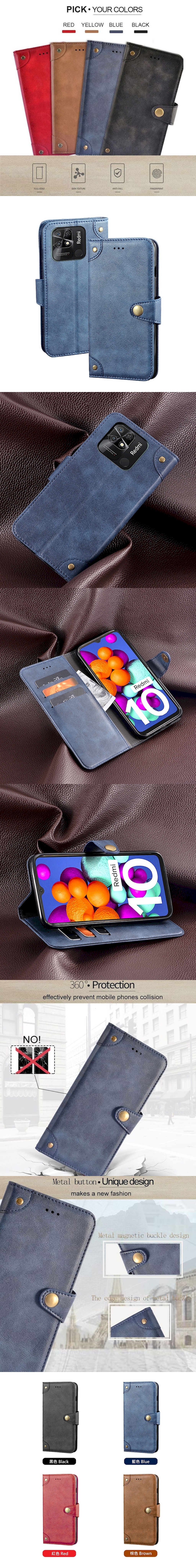 Redmi 紅米 10 皮革保護套(BUCKLE) - 復古紋鈕扣式磁扣帶翻蓋皮套