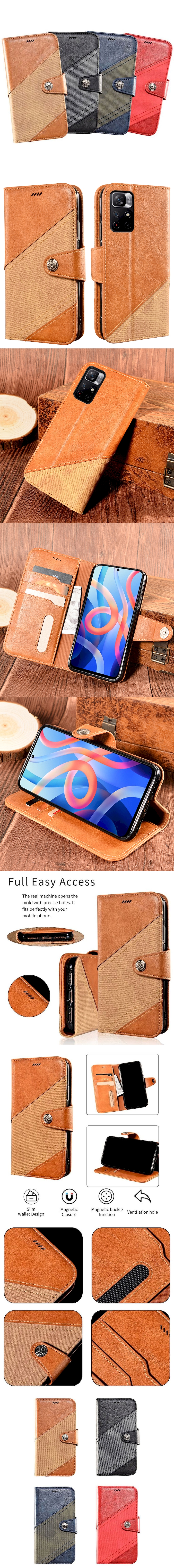 Redmi 紅米 10 皮革保護套(BUCKLE) - 跳色帆布紋磁扣翻蓋皮套