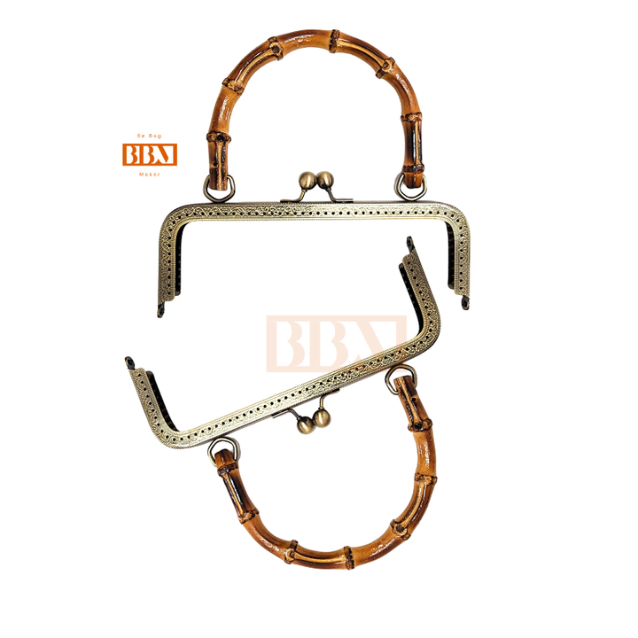 Metal Purse Frame Kiss Clasp Lock With Bamboo Handle-be bag maker -handmade bag (3)