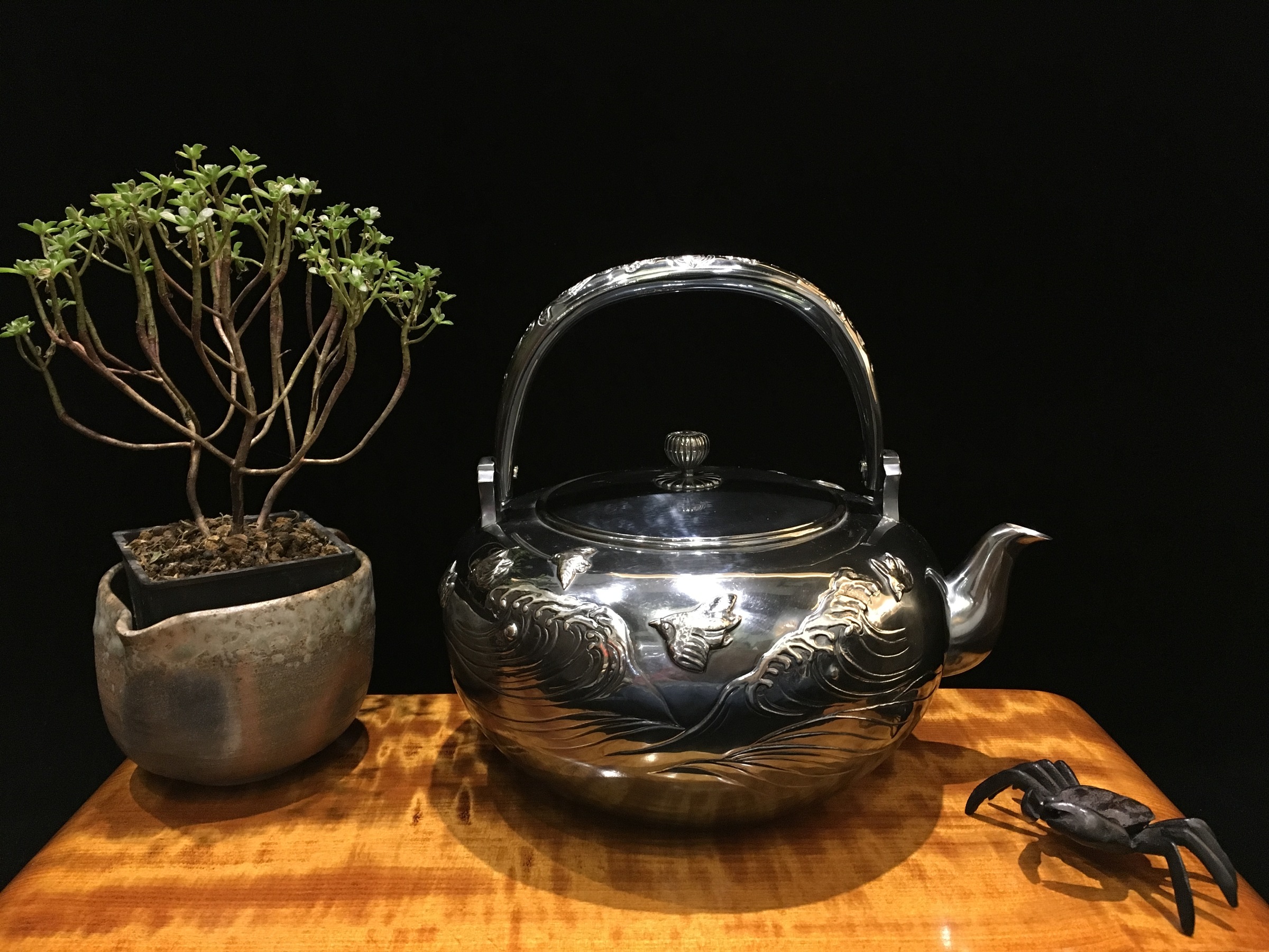 一鶴斎 作 『純銀青海盆』 【夕霧】純銀青海波盆1 ｜骨董