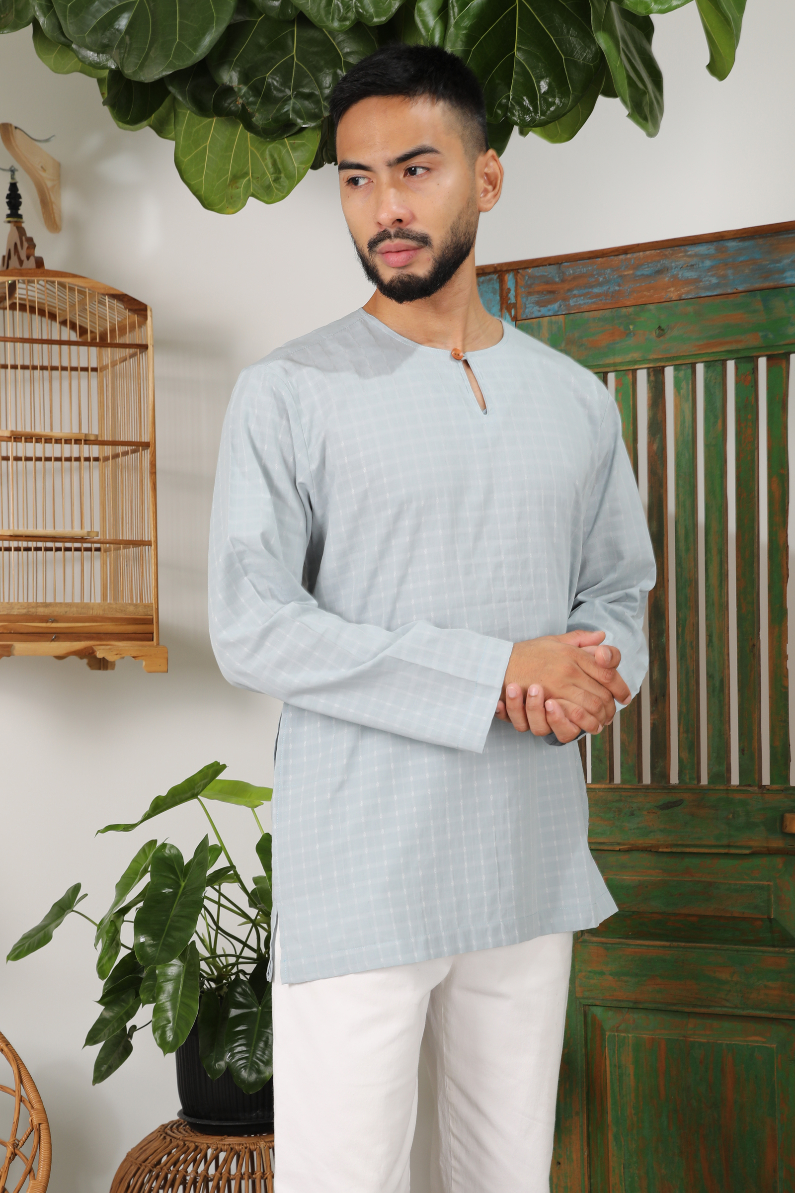 MEN KURTA LIGHT BLUE CHECKED 1