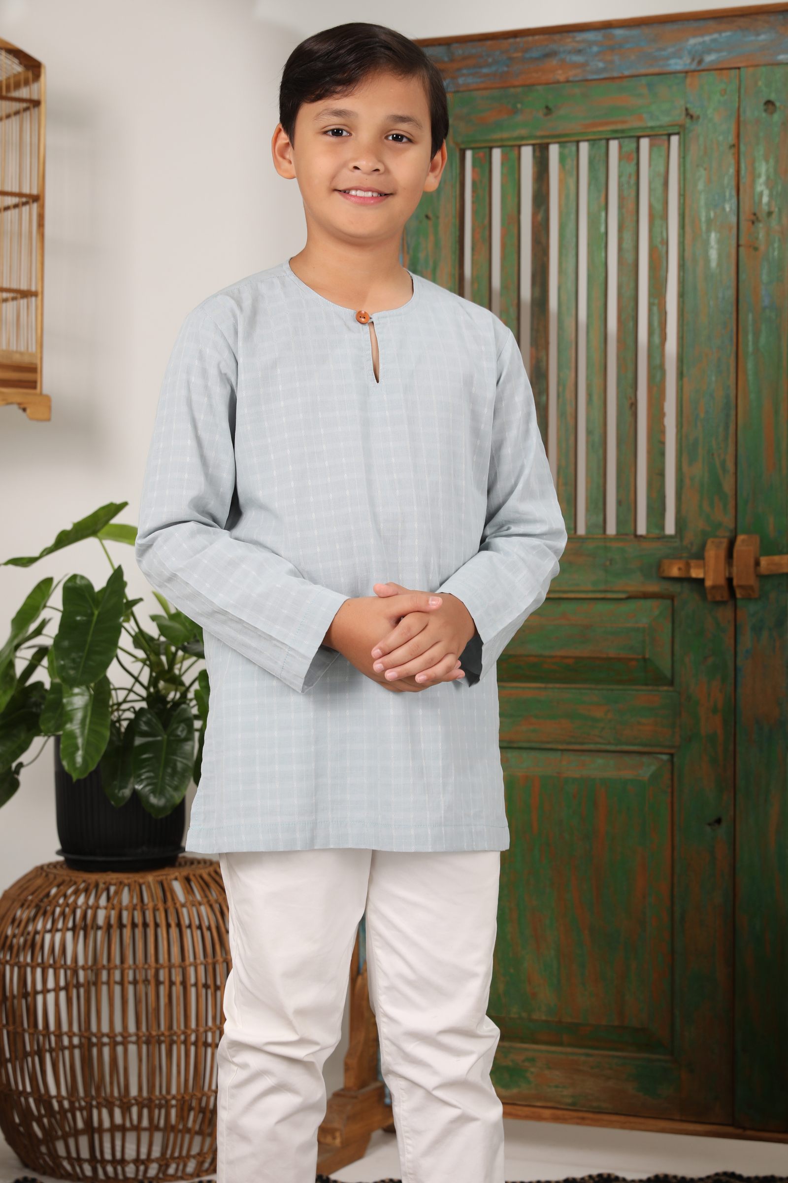 BOY KURTA LIGHT BLUE CHECKED 2