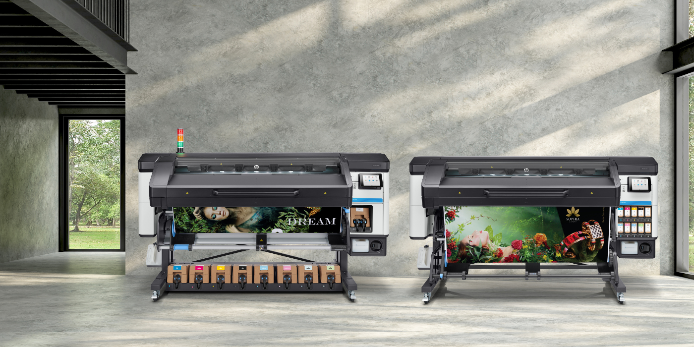 HP Latex printers in a bright print room