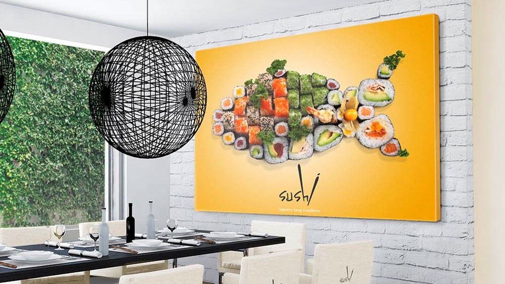 Sushi canvas art on a wall