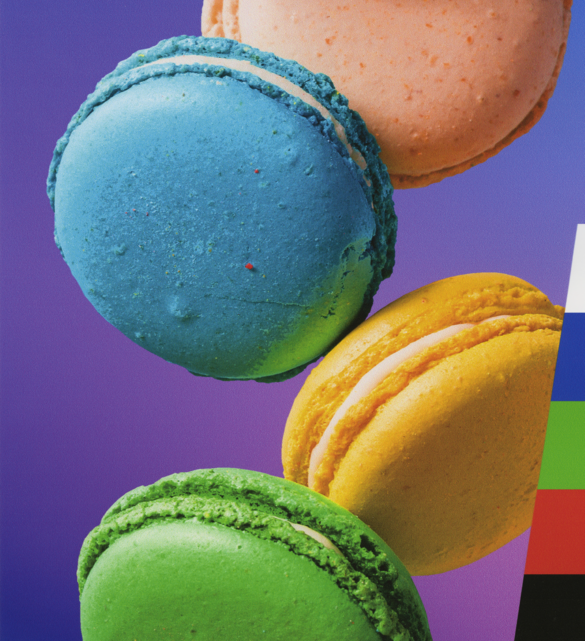 Graphic of colourful macarons