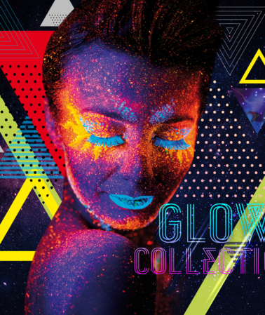 Glowing face graphic showing white ink capabilities