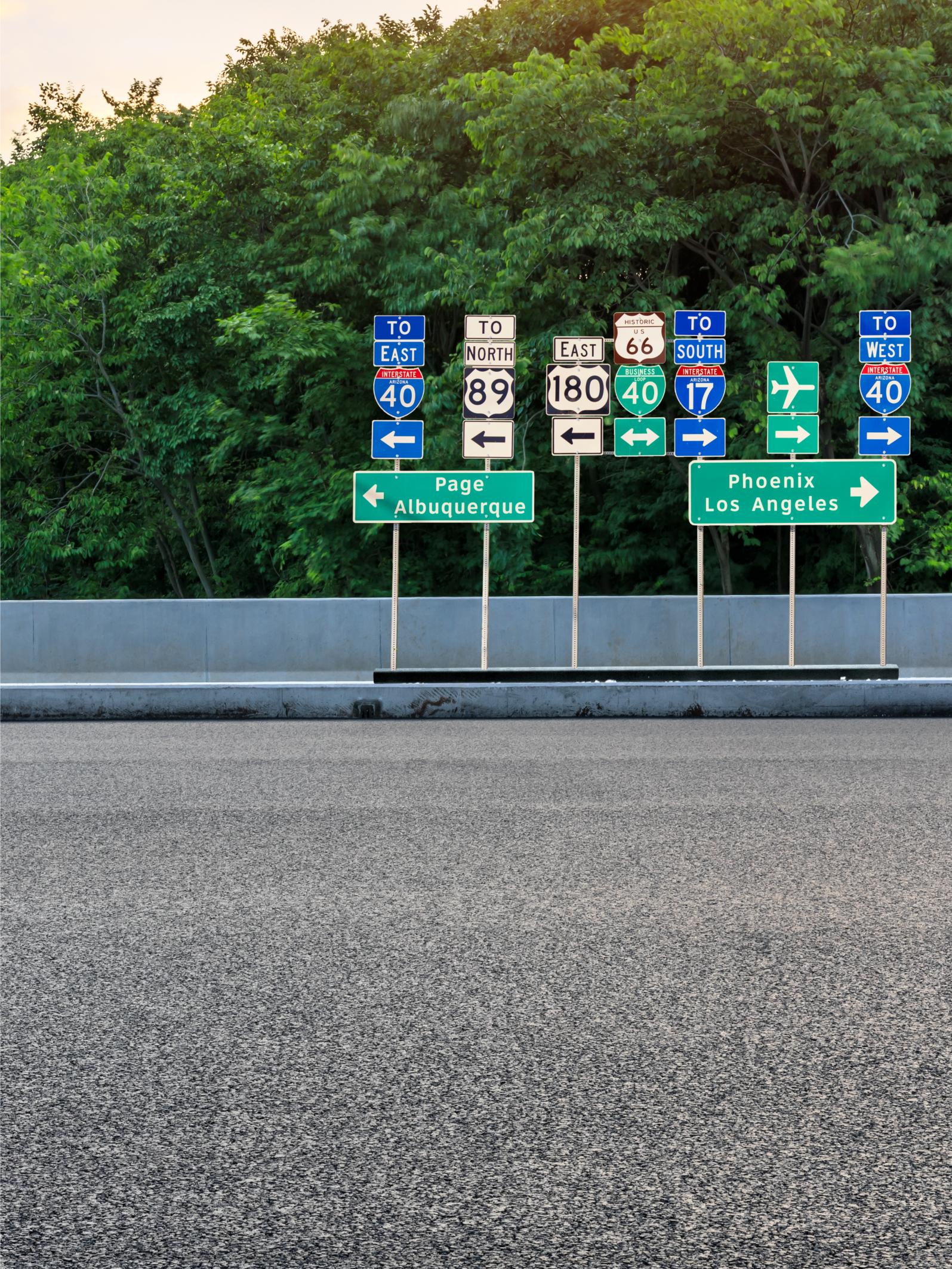US highway directional road signs