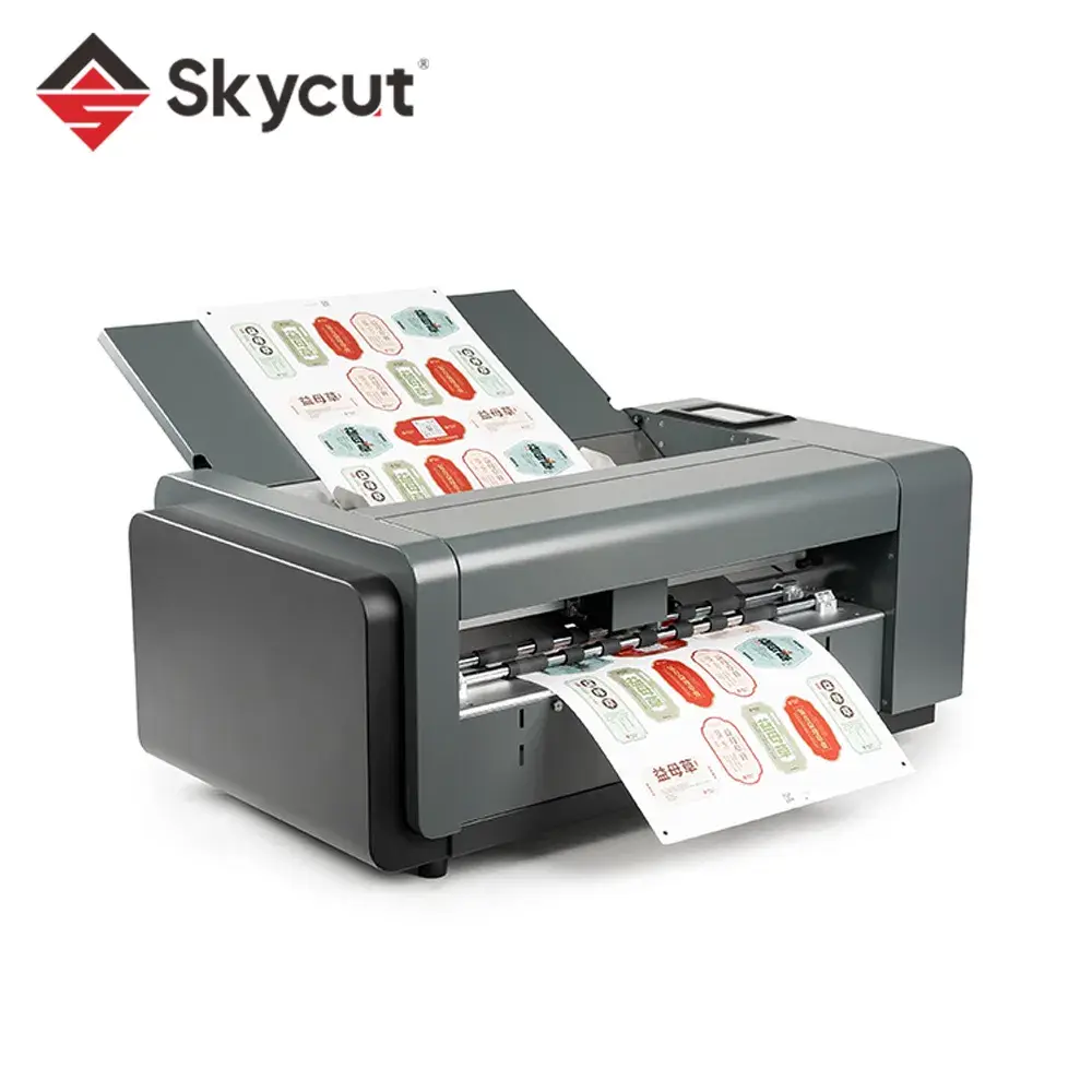 Skycut A3MAX7 cutting printed label sheets, side view