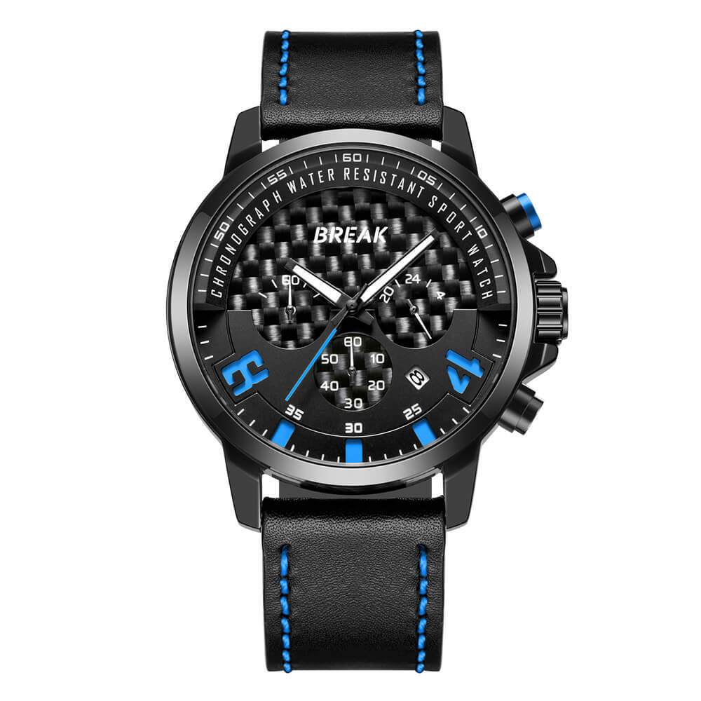 Loki Chrono Break Watches Black Dial Blue Pointer - 