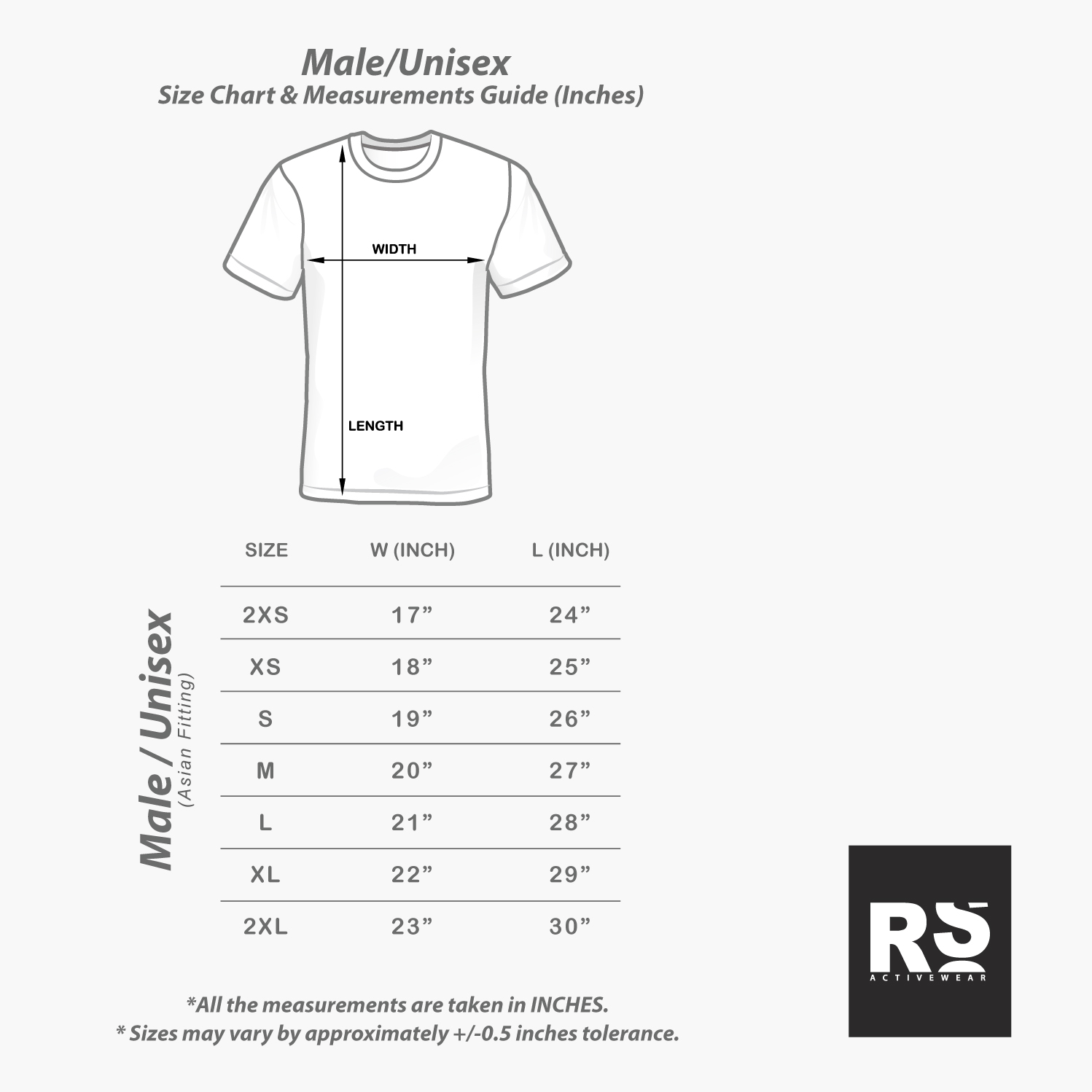 Male/Unisex Size Chart – Running Station Store