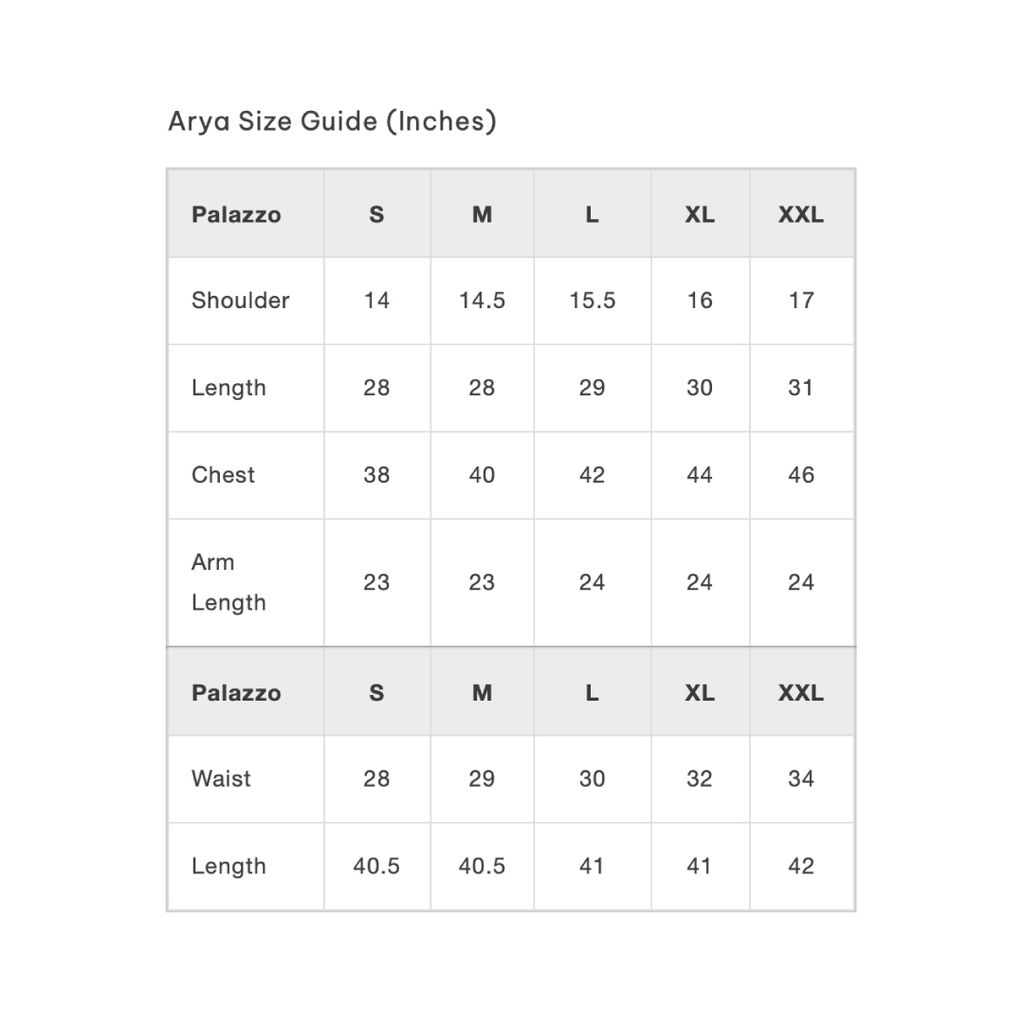 Arya-Size-Guide