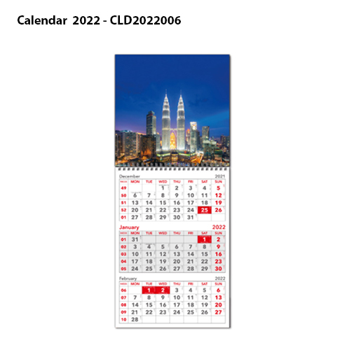 Print Three Month Wall Calendar 2022
